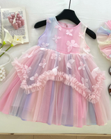 🌈 Rainbow Sleeveless Dress – Flutter & Lace 🦋