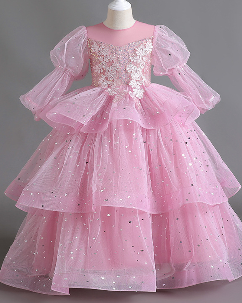 🌟 Starry Tulle Long Sleeve Cake Dress – Layers of Twinkle & Tulle Magic ✨