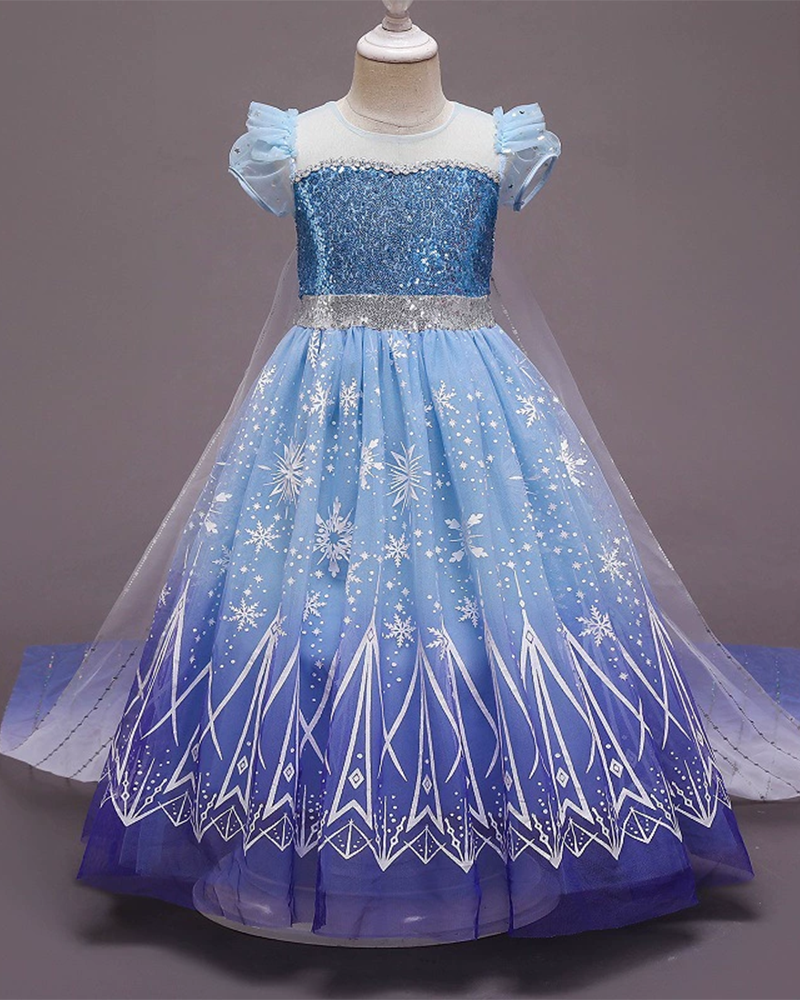 💎Frozen Fantasy : Elsa-Inspired Sparkle Tulle Dress for Little Queens ✨