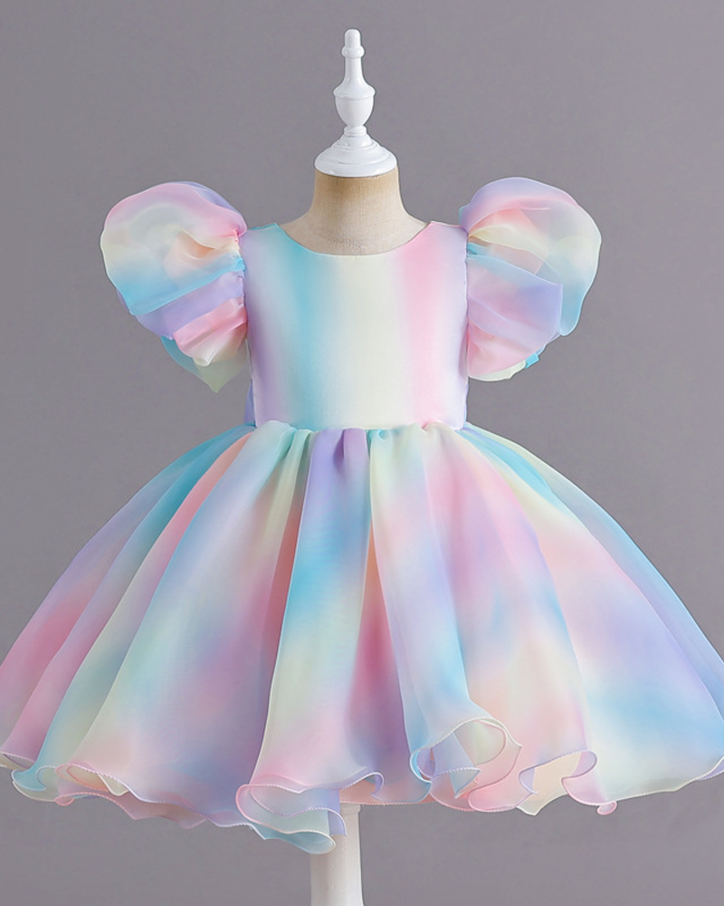 🌈 Ombre Puff Sleeve A-Line Dress – Light as Air, Bright as Joy ✨