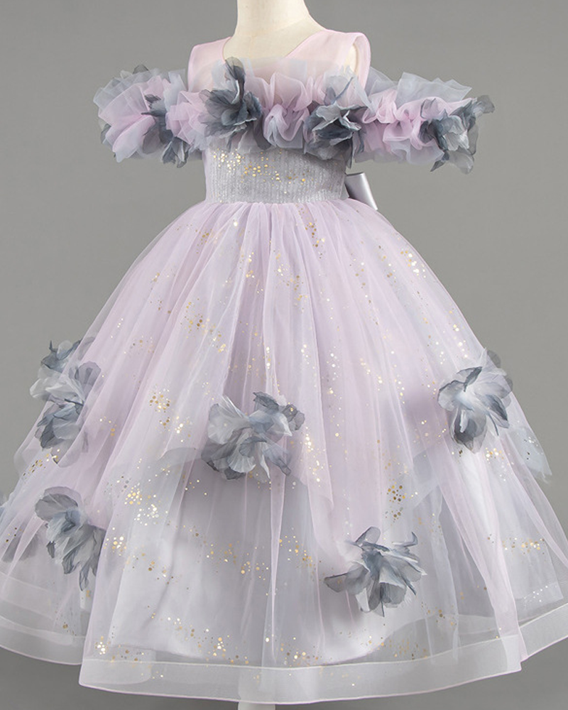 🌺Sweetheart Blossom: Off-Shoulder Floral Dress for Little Princesses👑