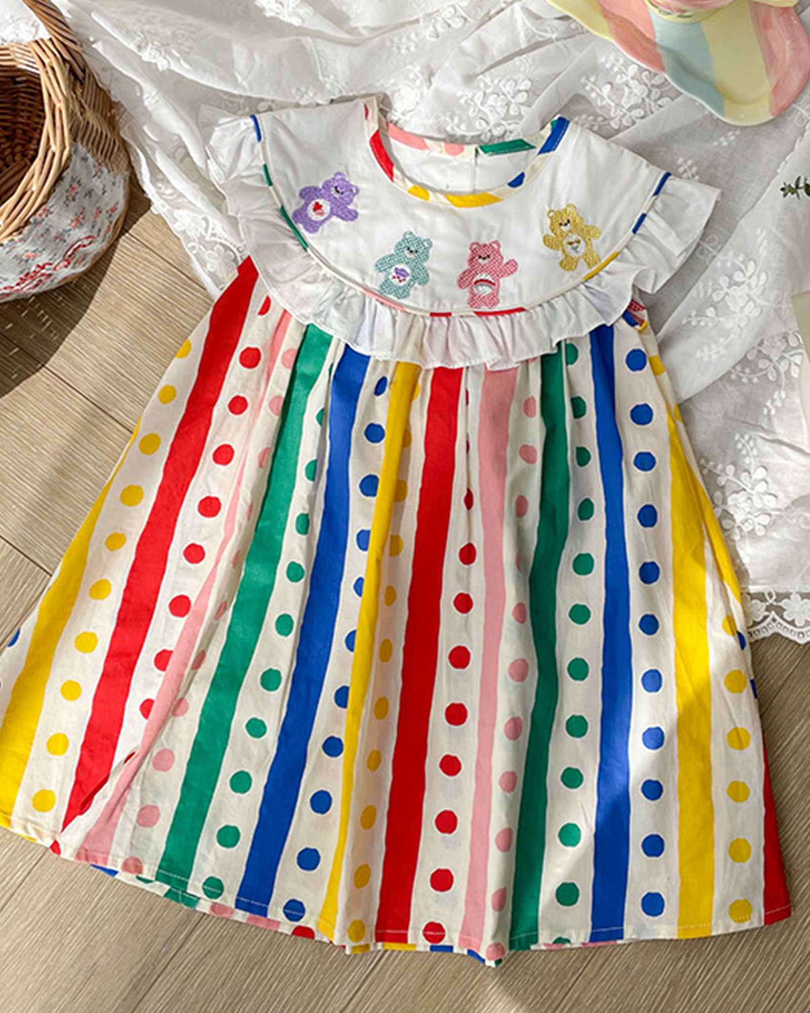 🌈 Polka Bear Dress – Breezy A-Line 🌟*