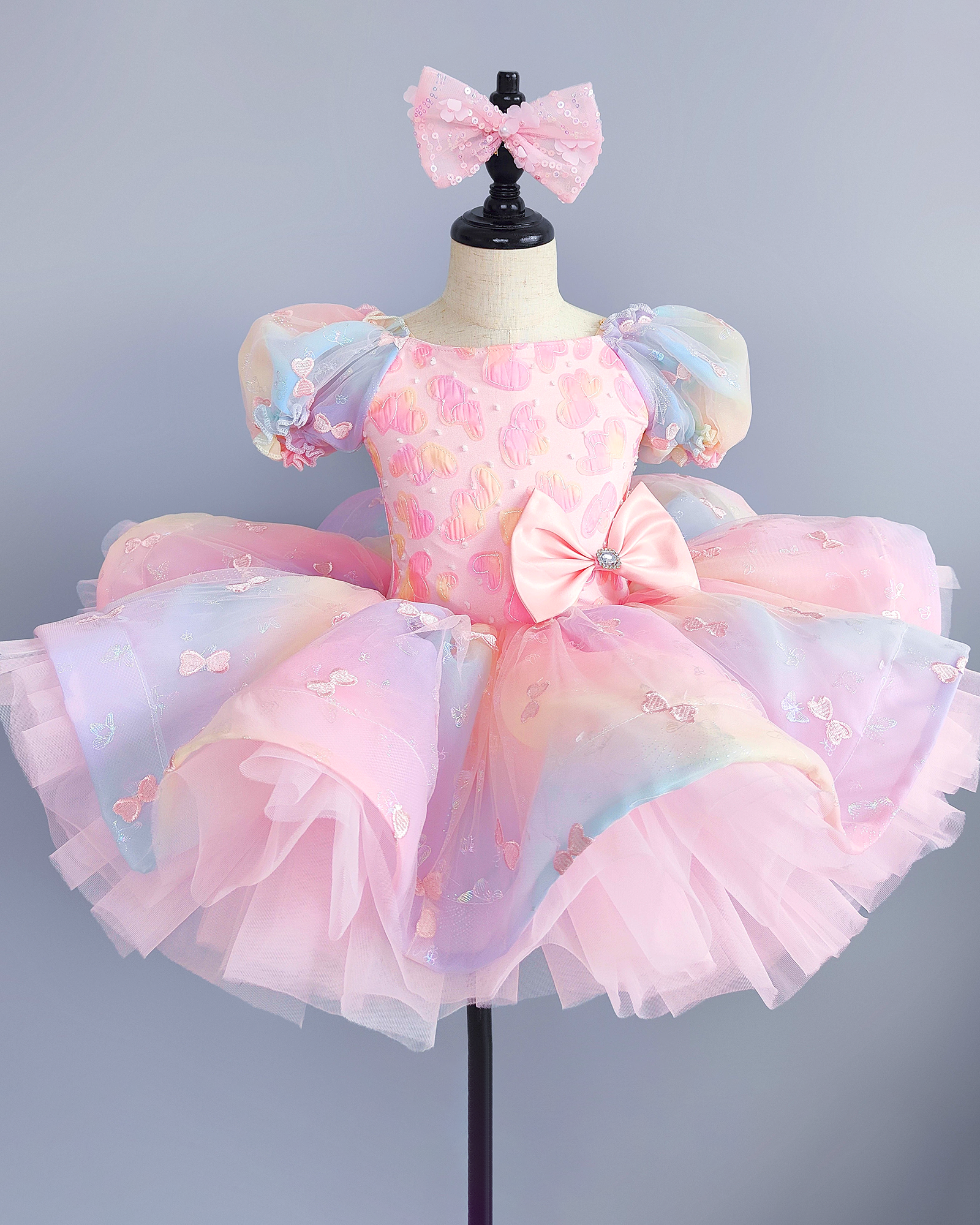 🦋 Rainbow Tutu Dress – Heart & Bows Ballet 🌟