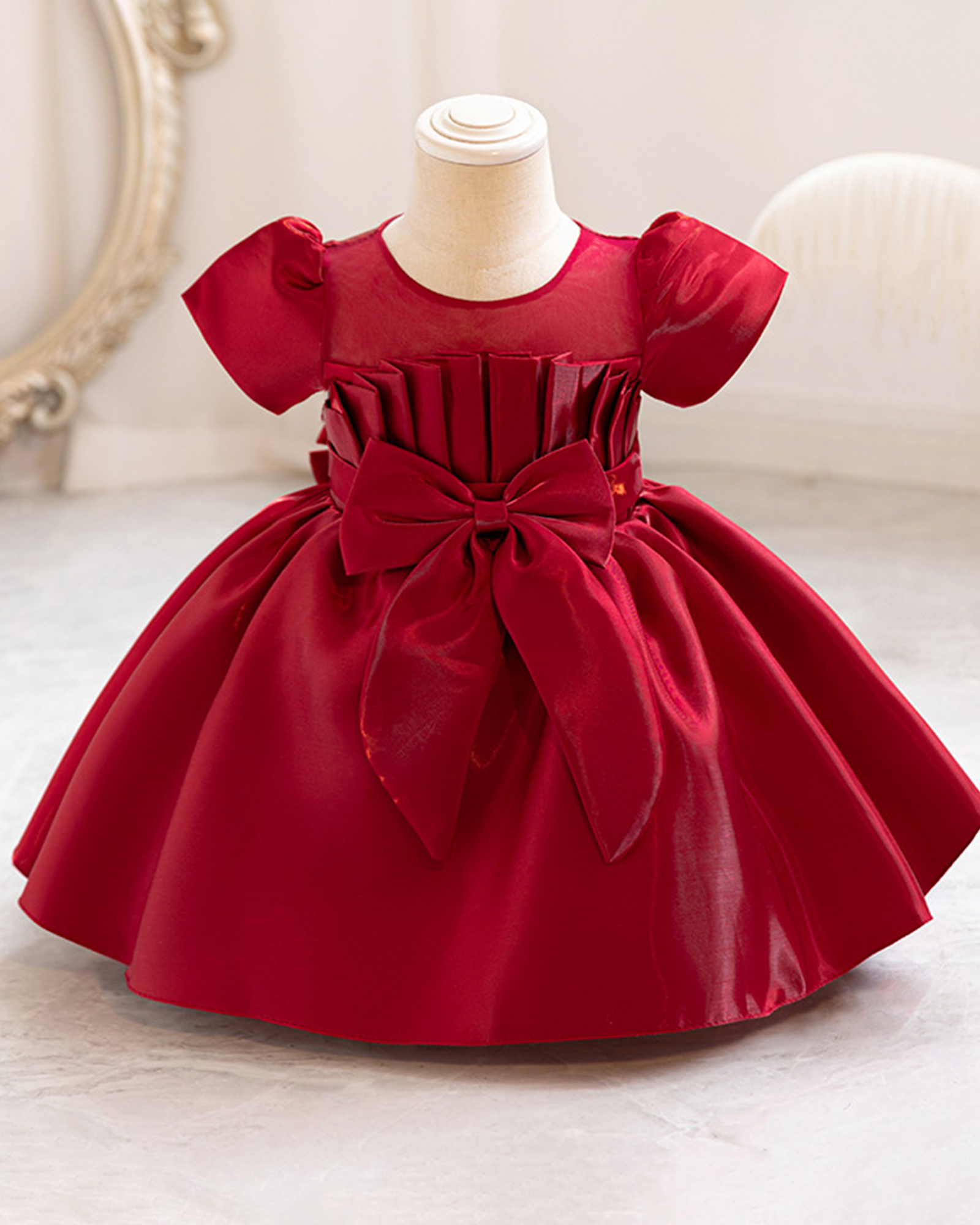🌹Satin Pleated Dress – Bow Belt Elegance 🌹