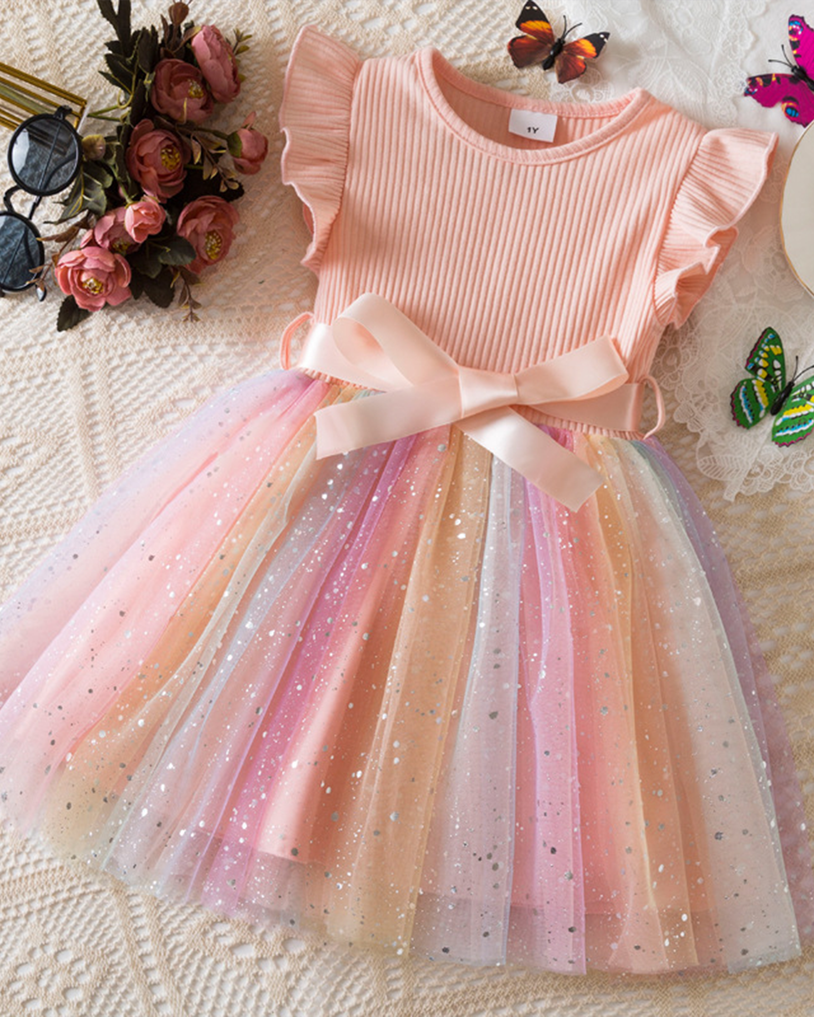 🌈Cotton & Rainbow Tulle Dress – Playful Comfort Meets Party Magic✨