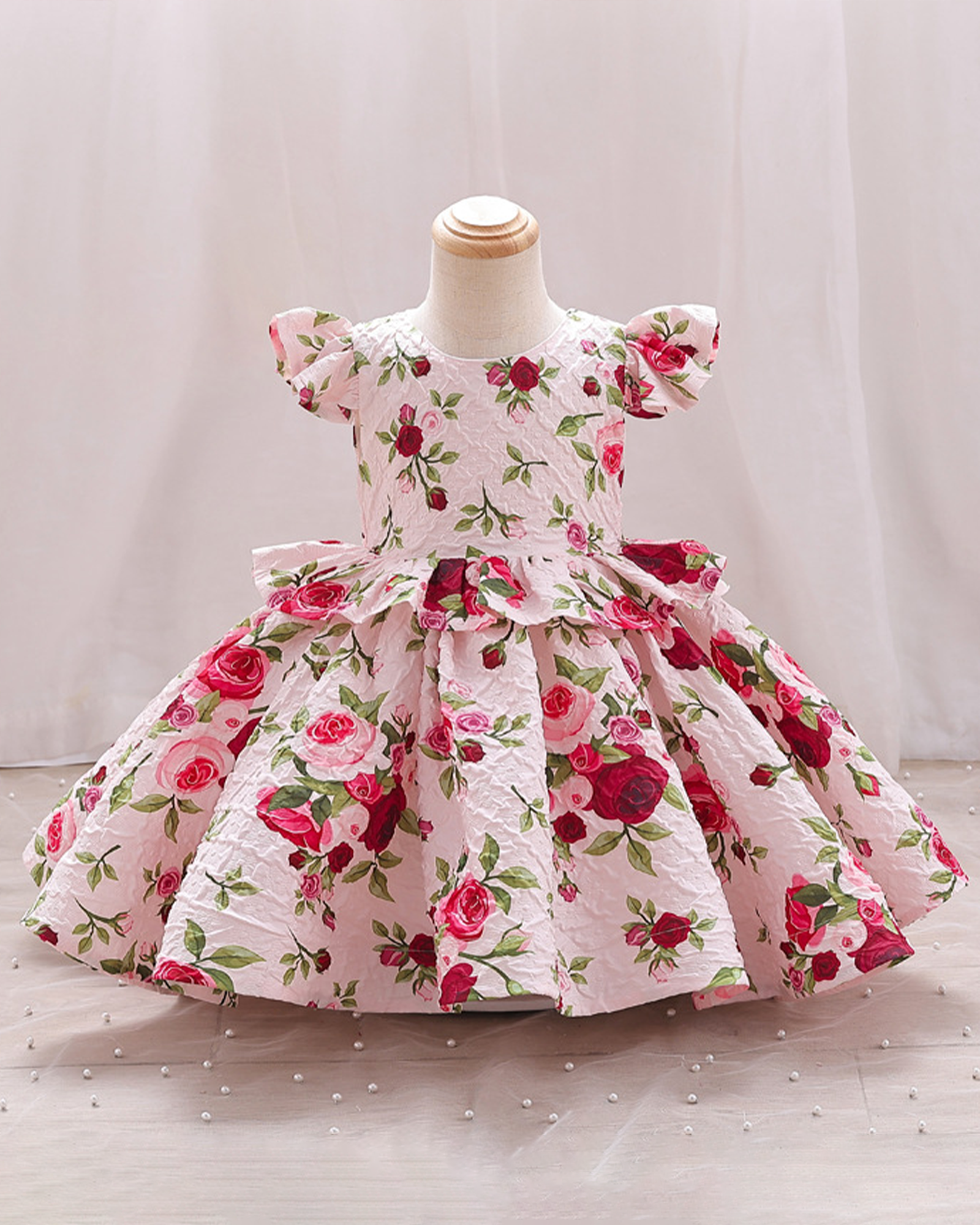 🌹Rose Garden Princess Dress – Textured Elegance with Double-Layer Skirt ✨