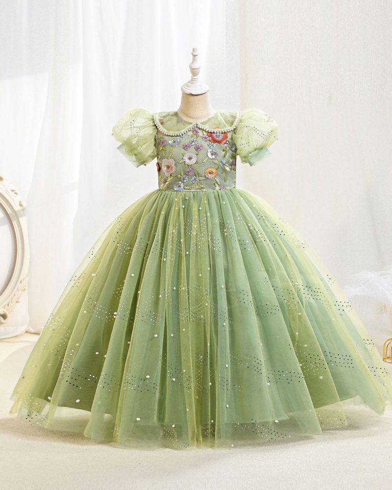 🌿 French Garden Embroidered Dress – Puff Sleeves & Whimsy Blooms ✨