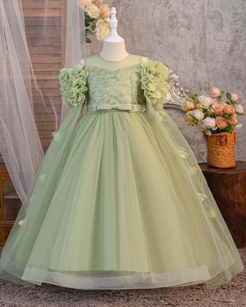 🌸Blossom Veil : Lace Cape Flower Girl Dress with Floral Embroidery ✨