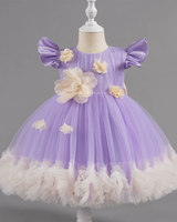 🌺Electric Garden: Striking Color-Block Tulle Dress with Oversized Floral Accents👑