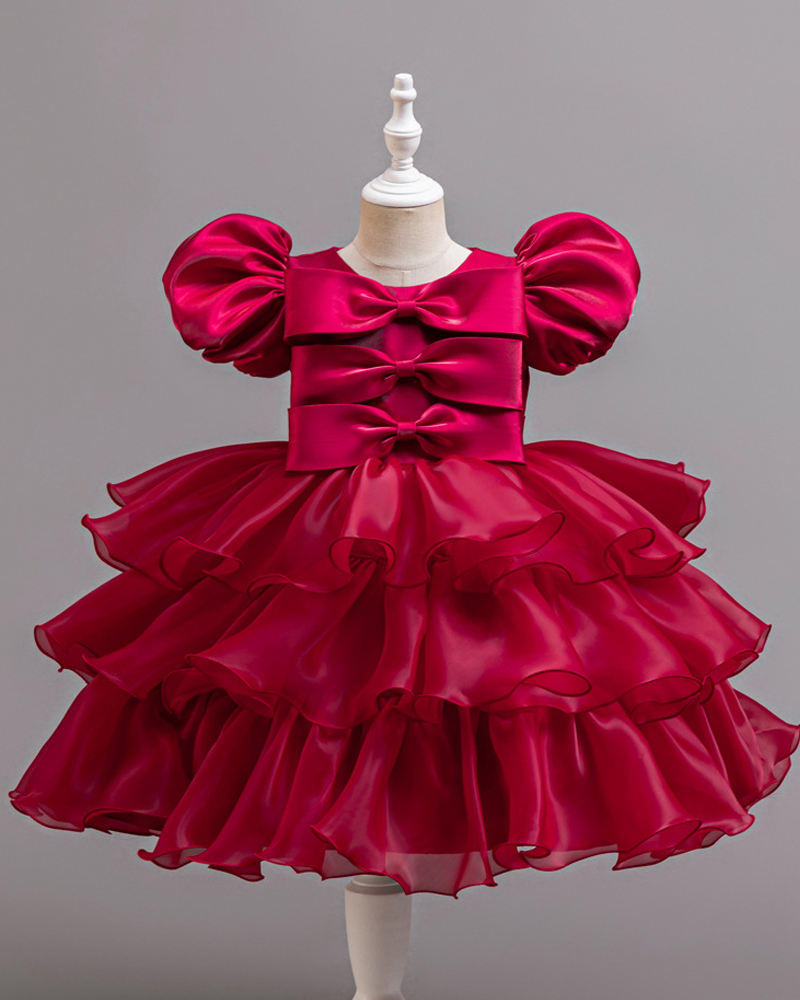 🎀 Bow Charm Cake Dress – Puff Sleeves & Princess Layers ✨