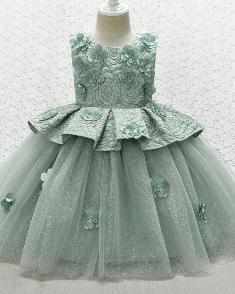 🌷Textured Tulle Princess Dress – Double-Layer Elegance with Floral Charm ✨