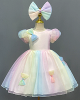 🌈 Rainbow Tulle Dress – Whimsy & Bows 🦋
