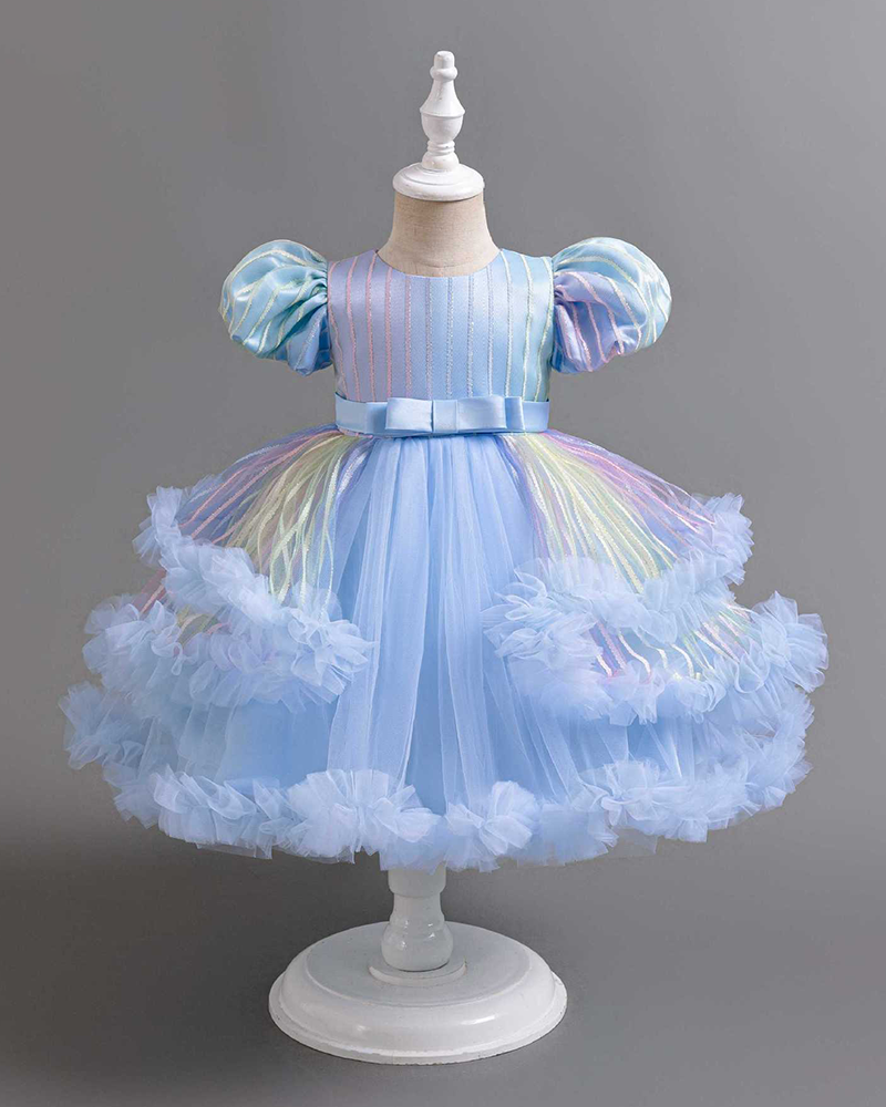 🖌️Doodle Chic: Color-Stroke Tulle Dress with Playful High-Low Silhouette💫