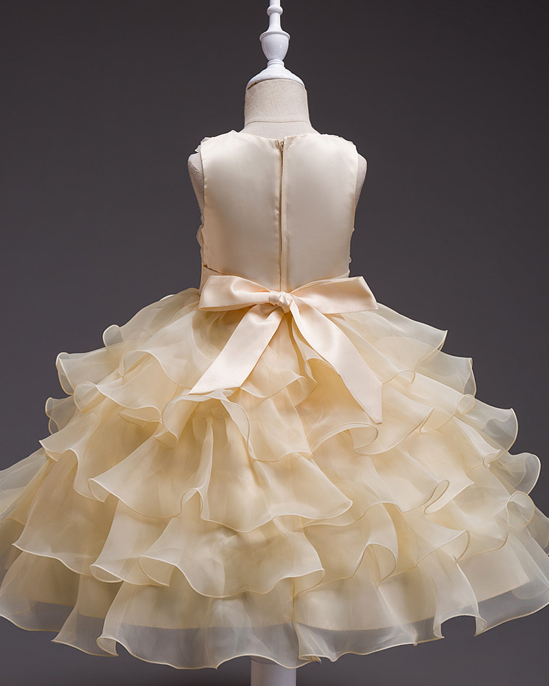 🌹Rose Cascade: Tiered Tulle Gown with 3D Velvet Petals✨