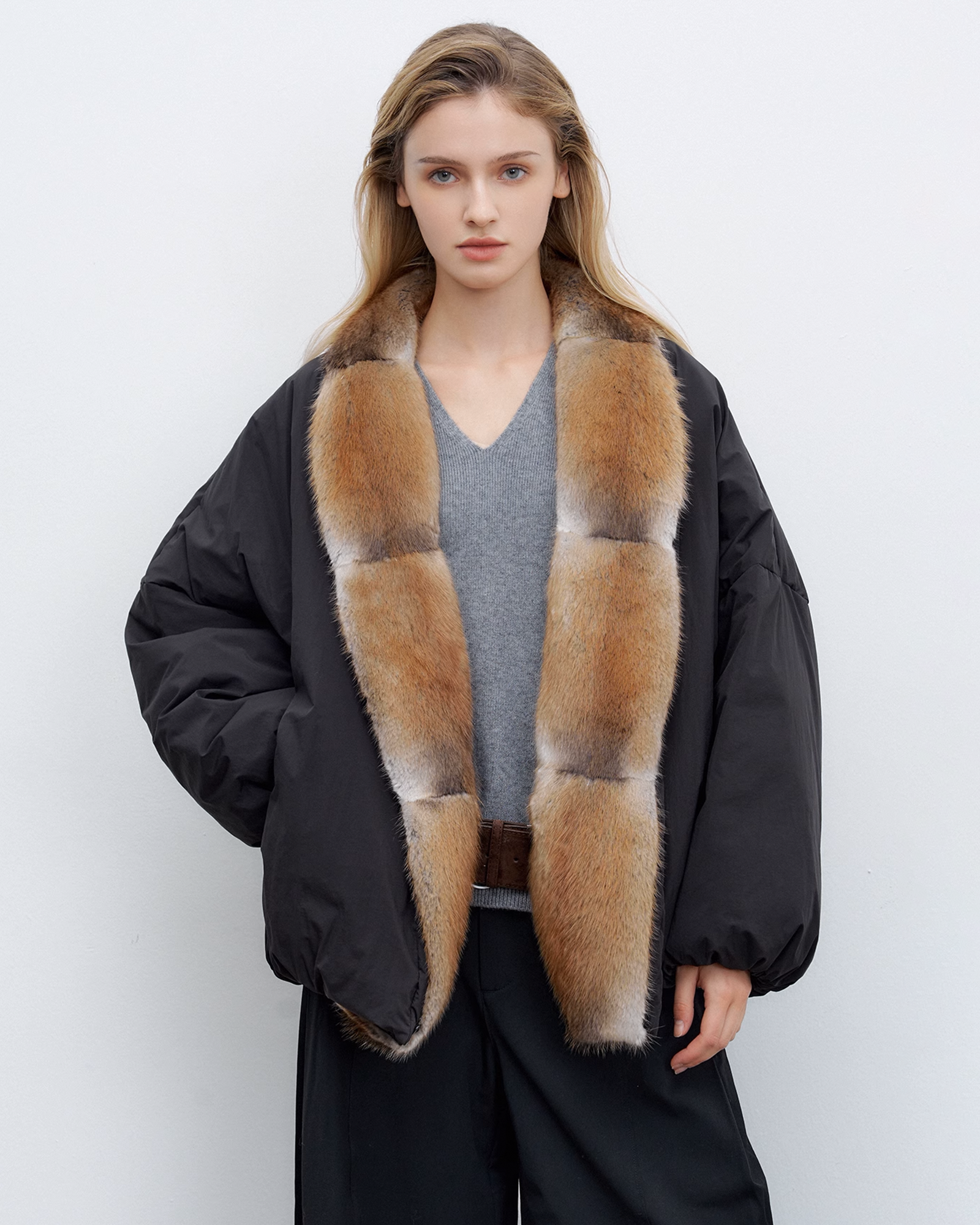 Luxury Down Parka with Removable Mink Fur Trim