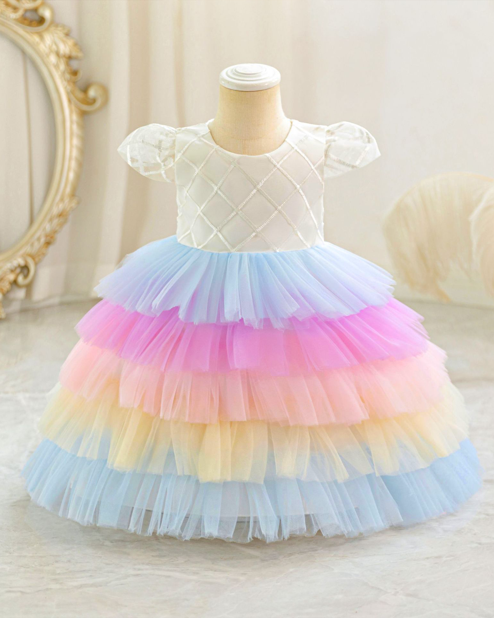 🌈Rainbow Cascade: Multilayer Ombre Tulle Flower Girl Dress✨