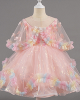 🌈Butterfly Kisses Tulle Dress with Detachable Cape – Rainbow Elegance ✨