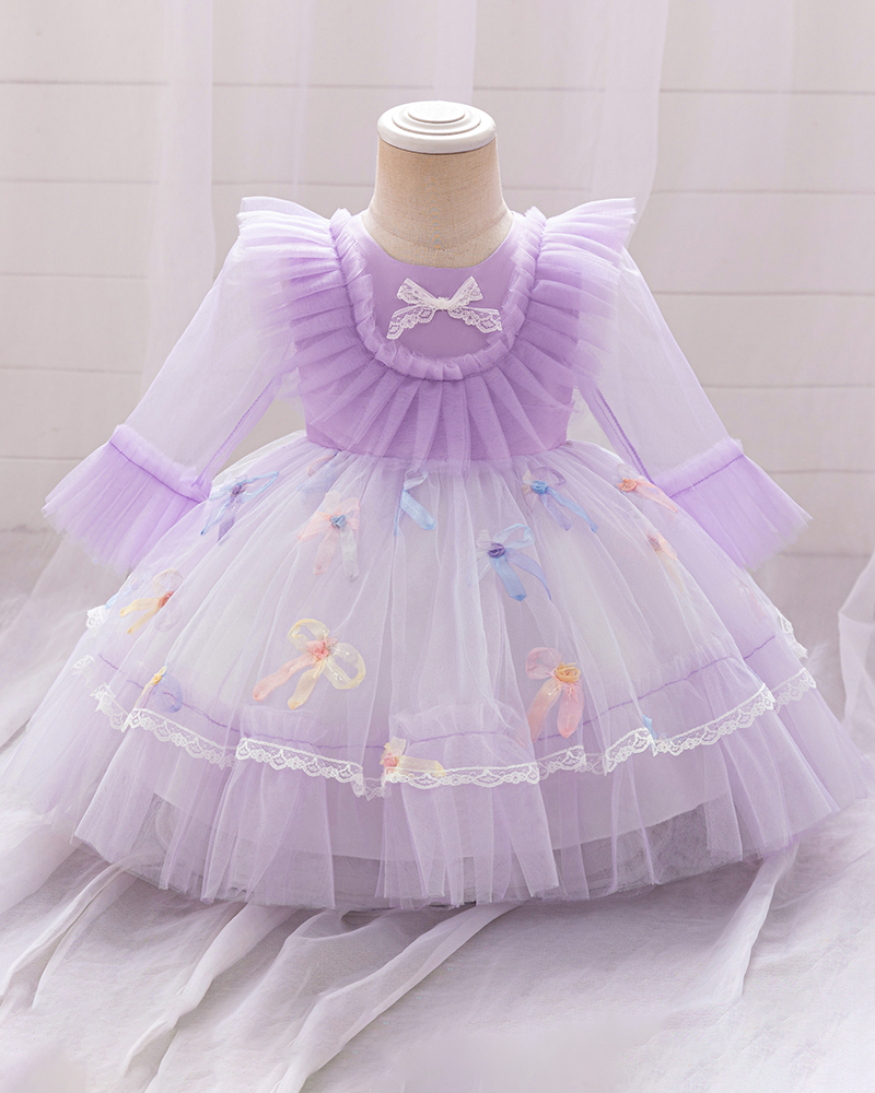 🦋Butterfly Whispers: Sheer Tulle Princess Gown with Scattered Bow Details✨
