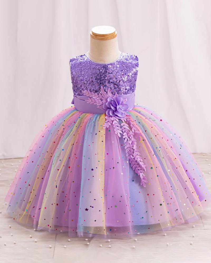 🌈Dreamy Puff: Colorful Tulle Ball Gown for Little Princesses✨