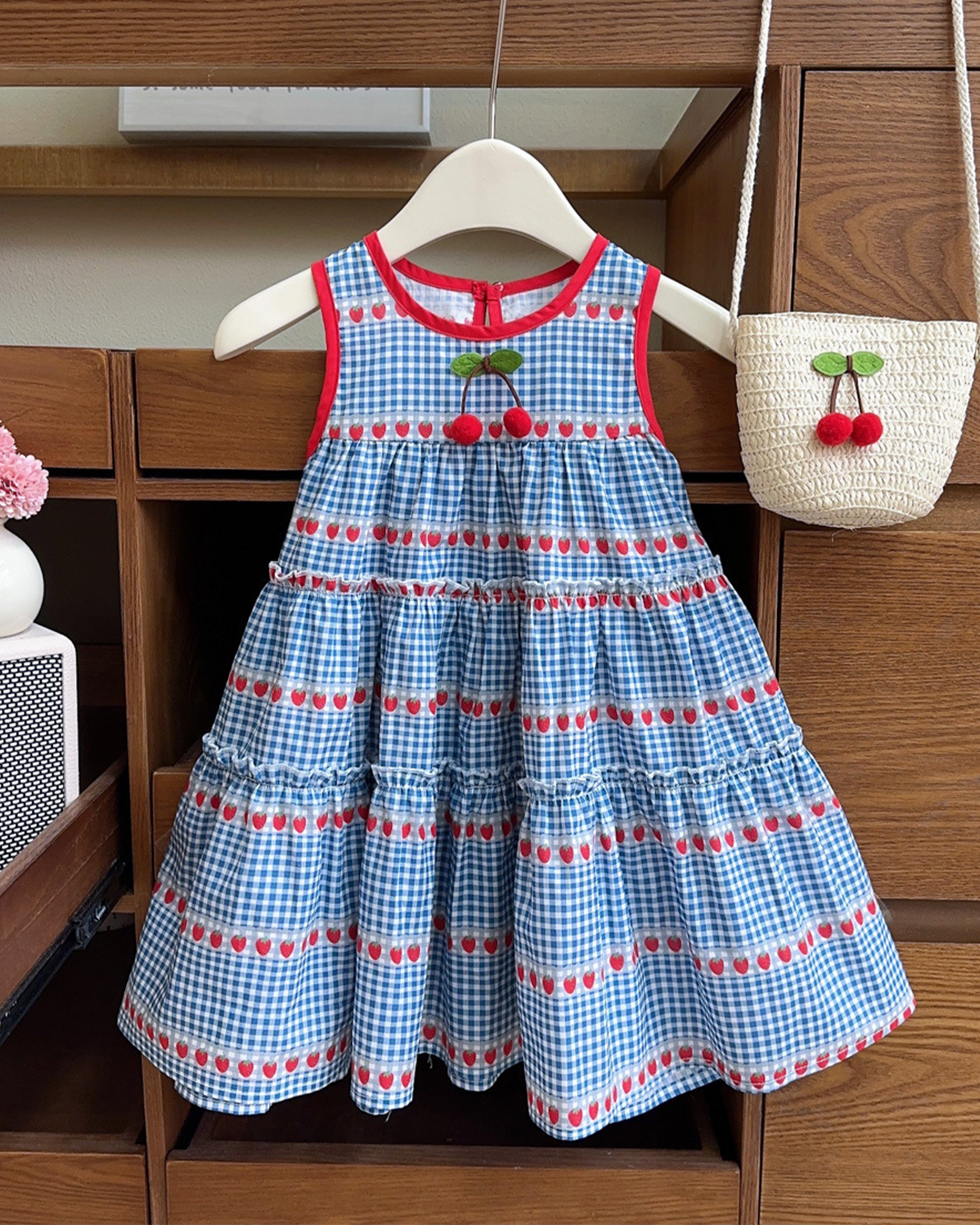 🍒 Cherry Picnic Dress Set – Sweet & Breathable Cotton Play Dress 🌸