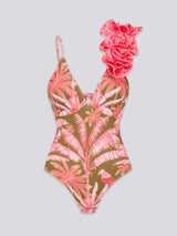 Tropical Palm Floral Appliqué Swimsuit Set