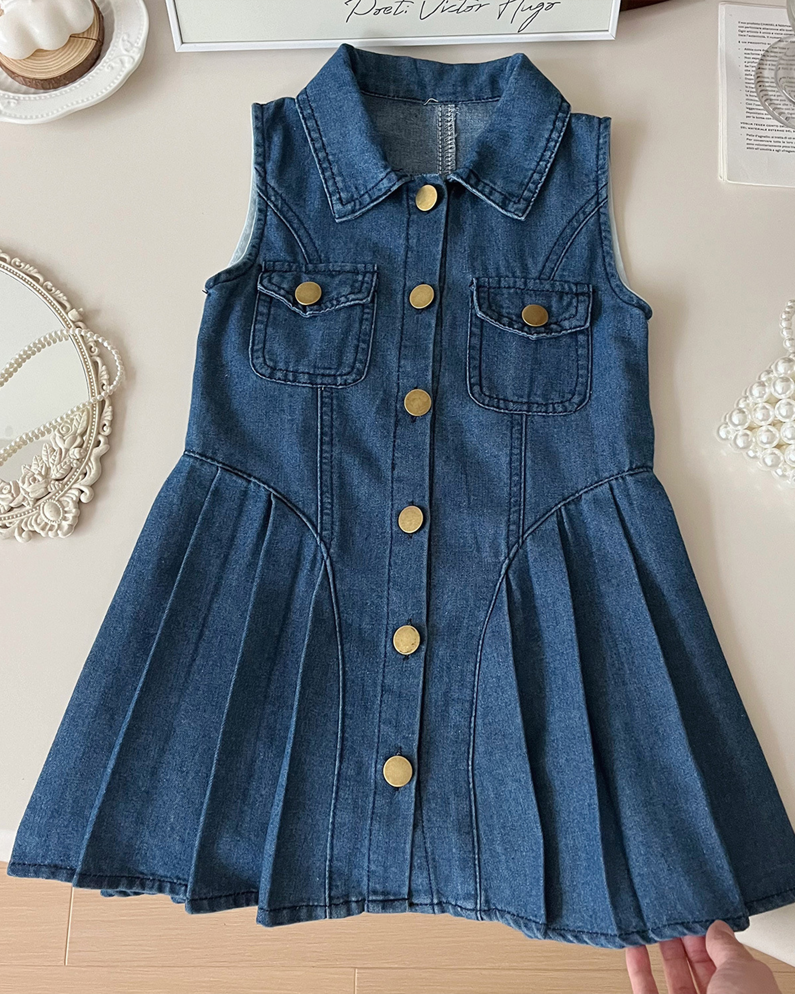 🦋 Denim A-Line Dress – Pocket & Pleats 🦋
