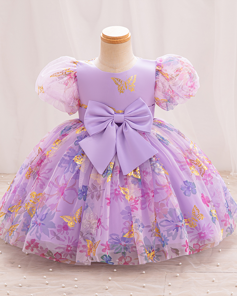🦋Enchanted Garden: Flutter Sleeve Tulle Dress with Blooms & Butterflies ✨