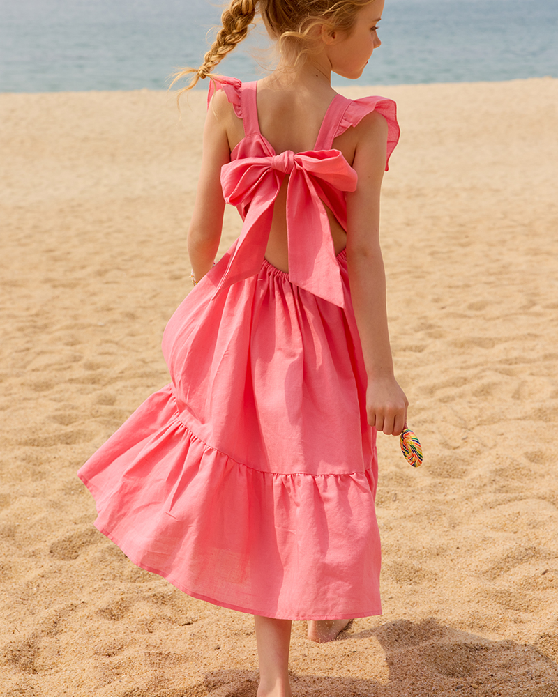 🎀 Pink Bow-Back Flutter Dress – Full of Sunshine & Twirls ☀️