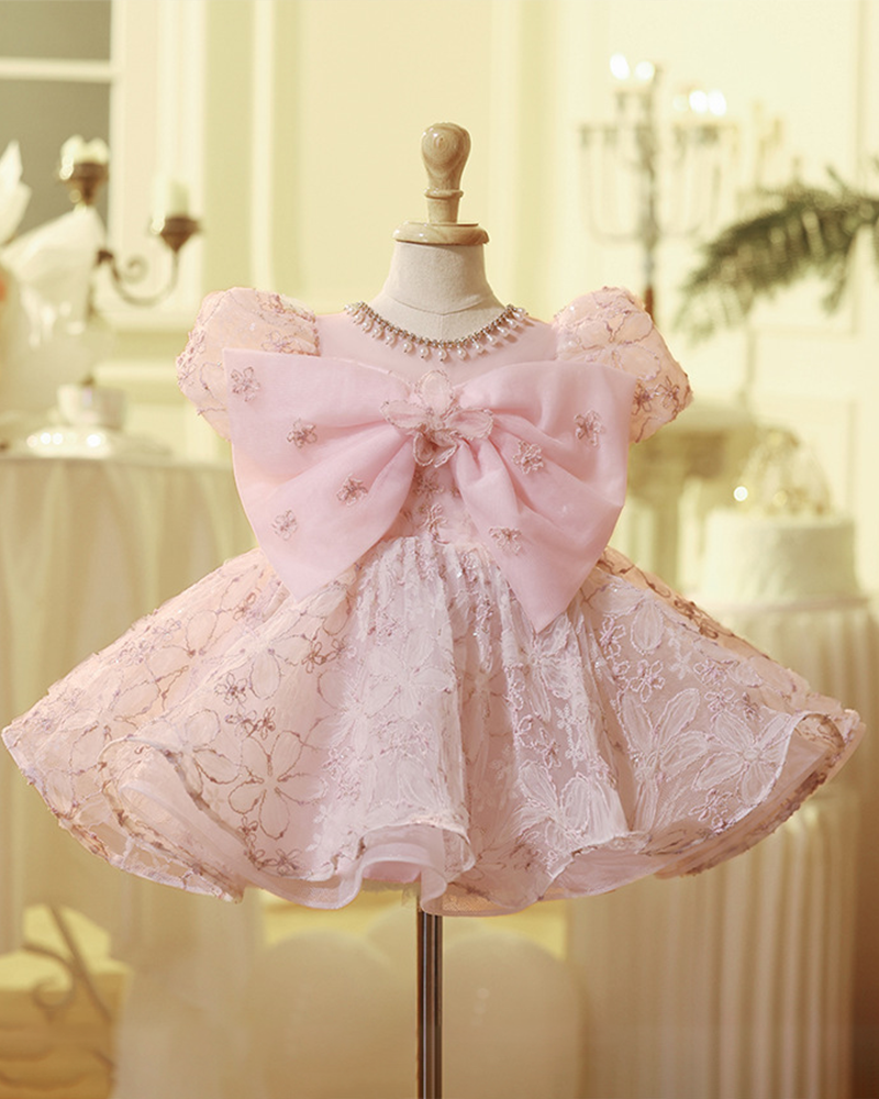 🦋Sophistication Bloom: Tone-on-Tone Embroidery Dress with Architectural Bow🌸