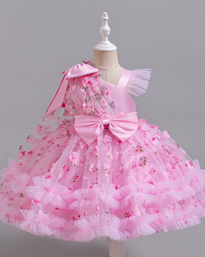 🌷Dewdrop Blooms: Airy Chiffon Dress with Sculpted Flower Appliqués ☁️
