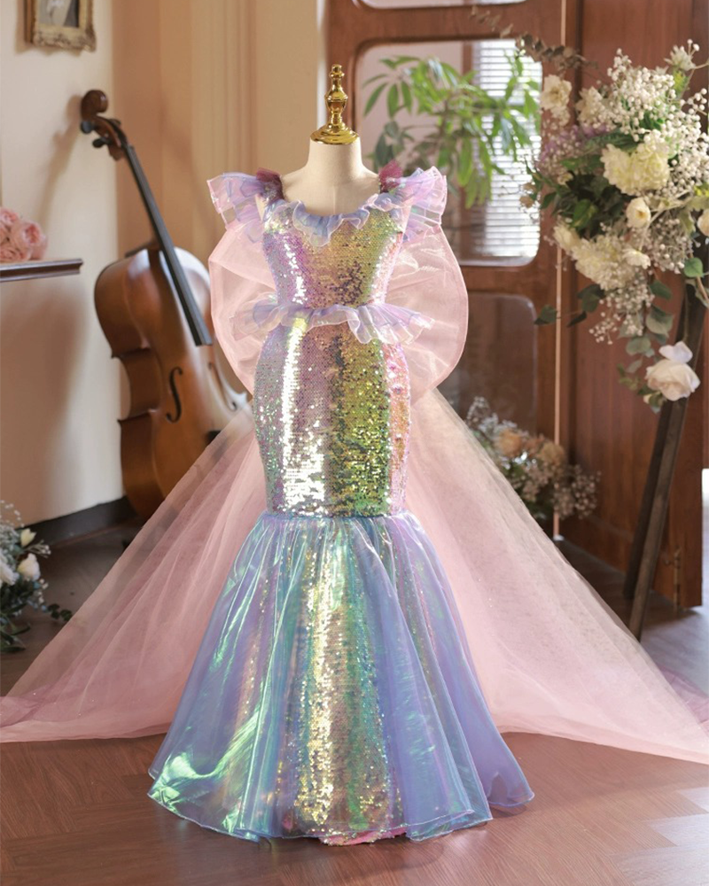 🧜‍♀️Mermaid Magic: Detachable Train Gown with Glitter Scales & Shell Straps 🌊