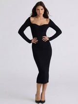 Sculptural Sweetheart Ribbed Knit Midi Dress
