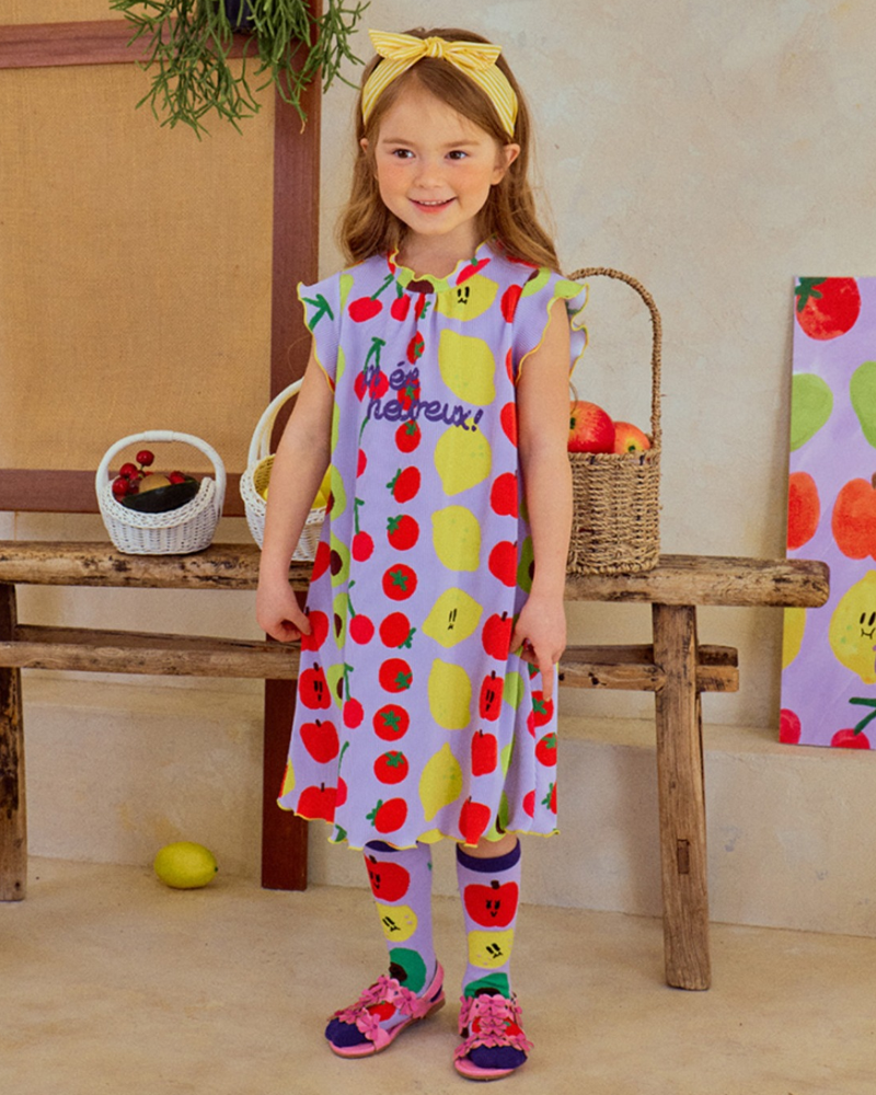 🍒Fruit Party Parade！Cute Dress with Dancing Cherry & Lemon Prints🎉
