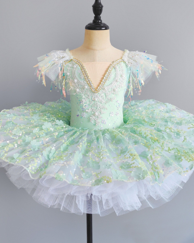 🧚‍♀️ Mint Fairy Tutu Dress – Sparkles, Petals & Fluttery Magic ✨