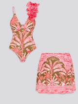 Tropical Palm Floral Appliqué Swimsuit Set