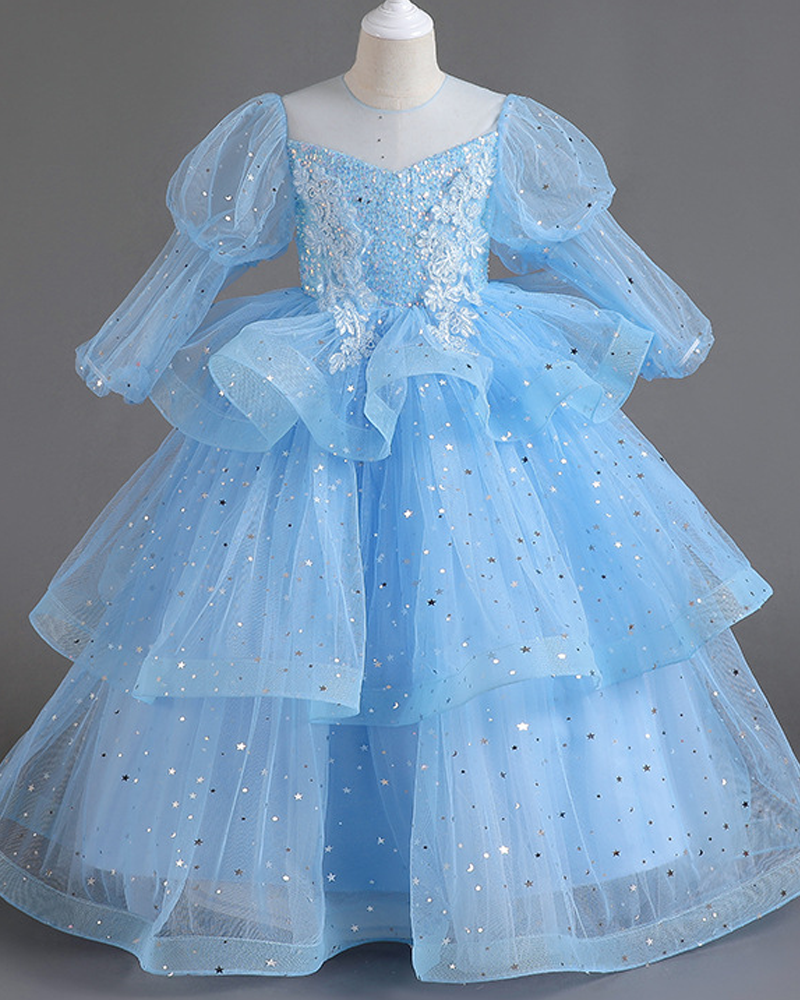 🌟 Starry Tulle Long Sleeve Cake Dress – Layers of Twinkle & Tulle Magic ✨