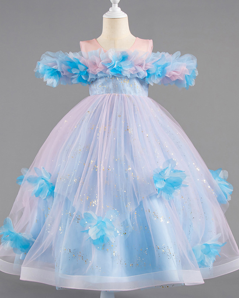 🌺Sweetheart Blossom: Off-Shoulder-Blumenkleid für kleine Prinzessinnen👑