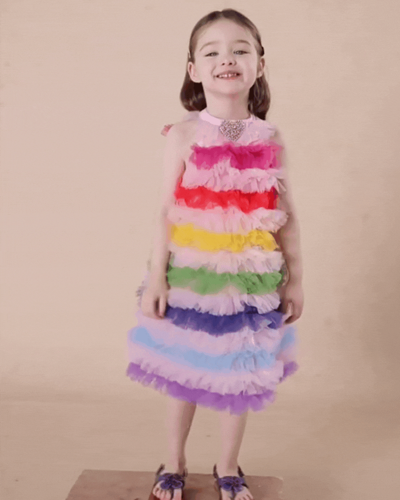 🌈 Rainbow Delight" Tiered Cake Dress – A Slice of Happiness!🌈