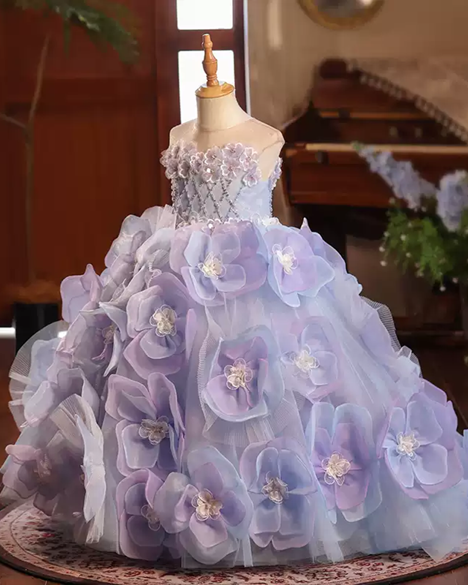🌸Blooming Couture : Handcrafted 3D Floral Ball Gown with Oversized Fabric Blossoms✨