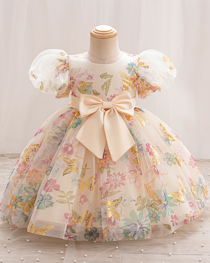 🦋Enchanted Garden: Flutter Sleeve Tulle Dress with Blooms & Butterflies ✨