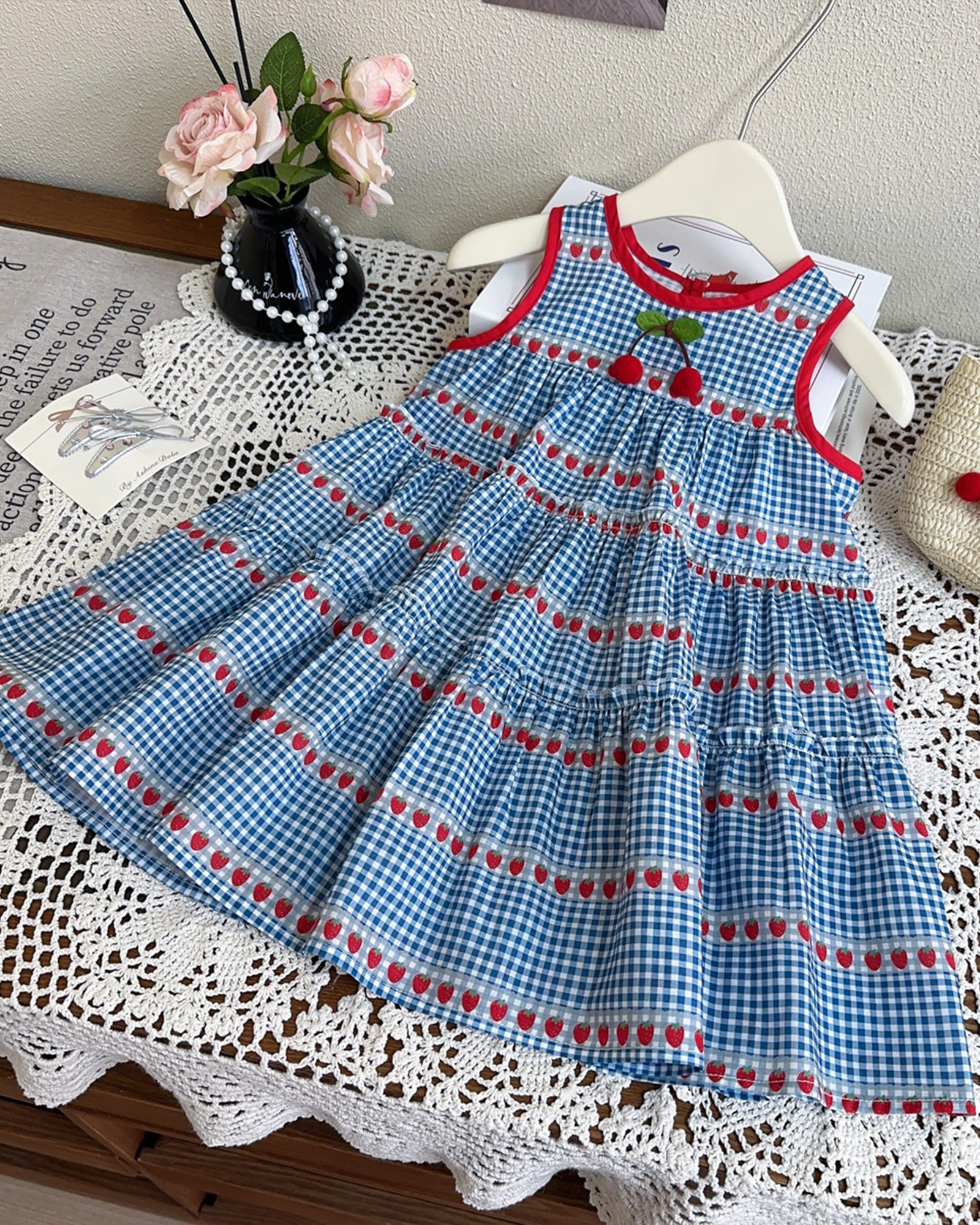 🍒 Cherry Picnic Dress Set – Sweet & Breathable Cotton Play Dress 🌸