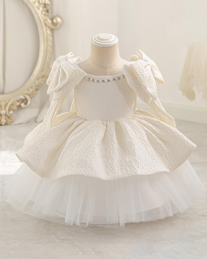 🎀Double Twirl: Tiered Flower Girl Dress with Shoulder Bow Accents✨