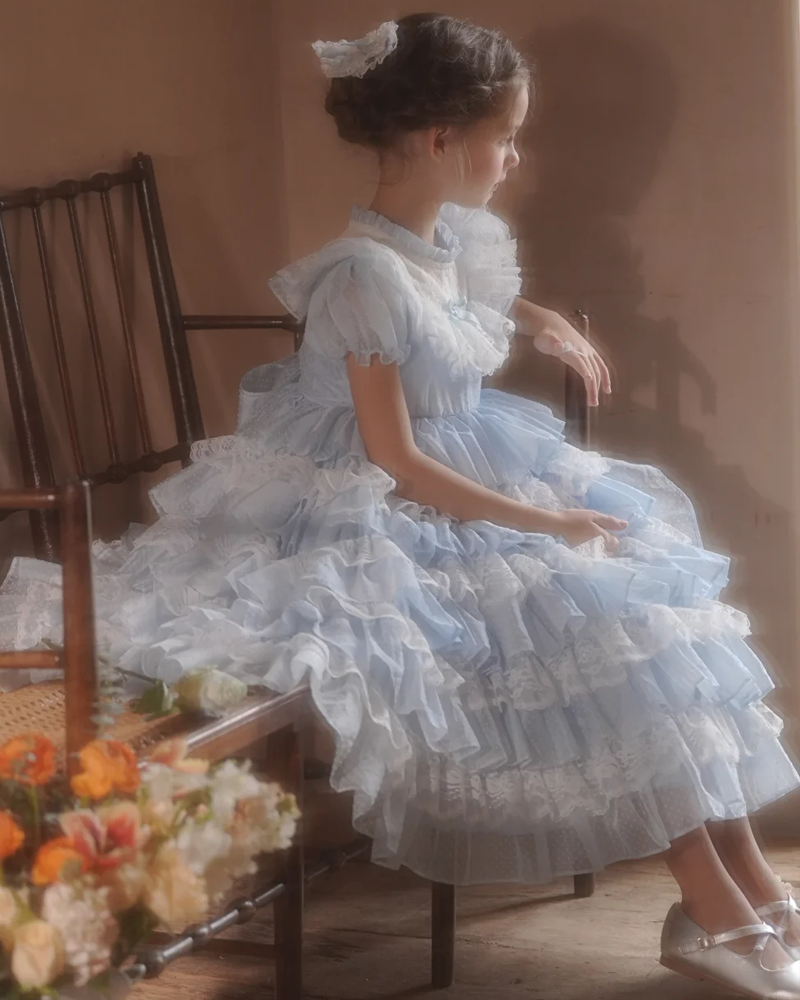 💙 Royal Ruffle Princess Dress – Vintage Lolita in Powder Blue ✨