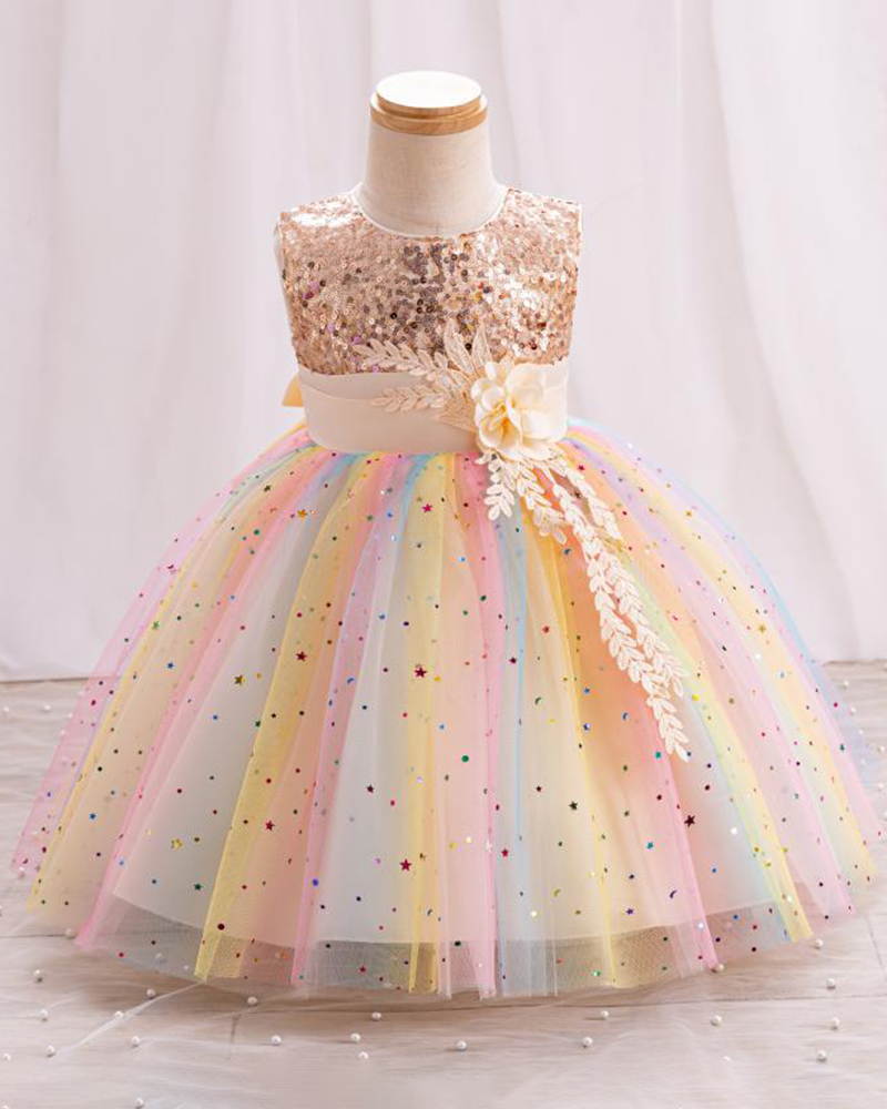 🌈Dreamy Puff: Colorful Tulle Ball Gown for Little Princesses✨
