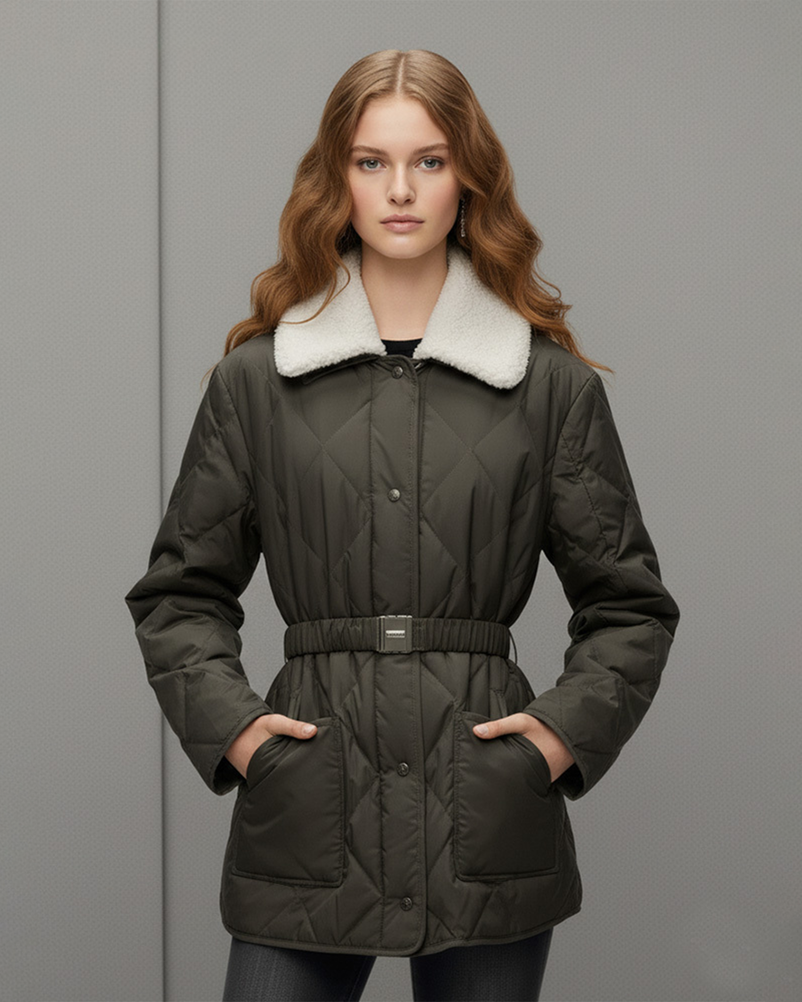 Ultra-Light Quilted Down Coat with Removable Fur Collar
