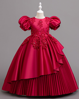 🌹Satin Embroidered Dress – Tiered Ruffle Elegance 🌹