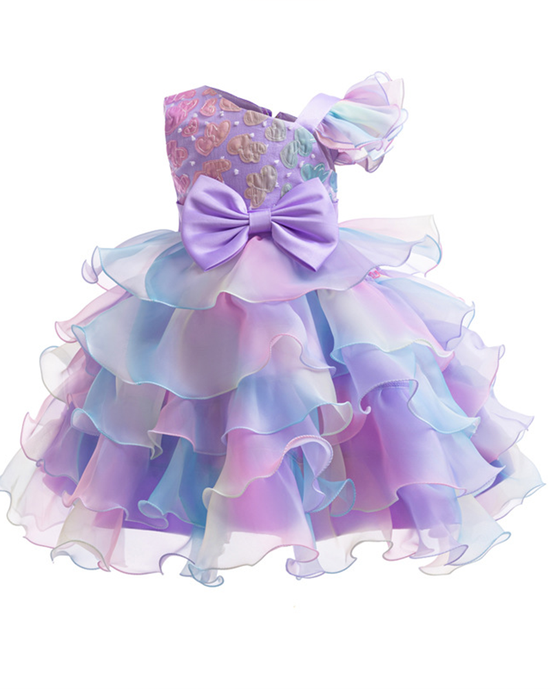 🌈Rainbow Ruffle Dream : Color-Flow Tulle Dress with Cascading Lace for Little Stars ✨