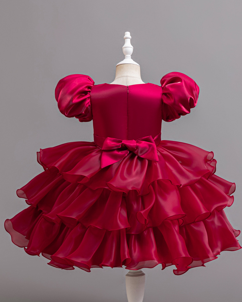 🎀 Bow Charm Cake Dress – Puff Sleeves & Princess Layers ✨