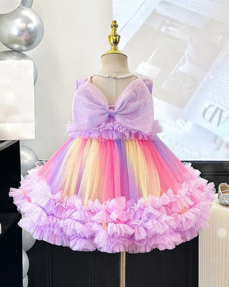 🦄Unicorn Glow: Holographic Net Gown with Gradient Glitter Layers✨