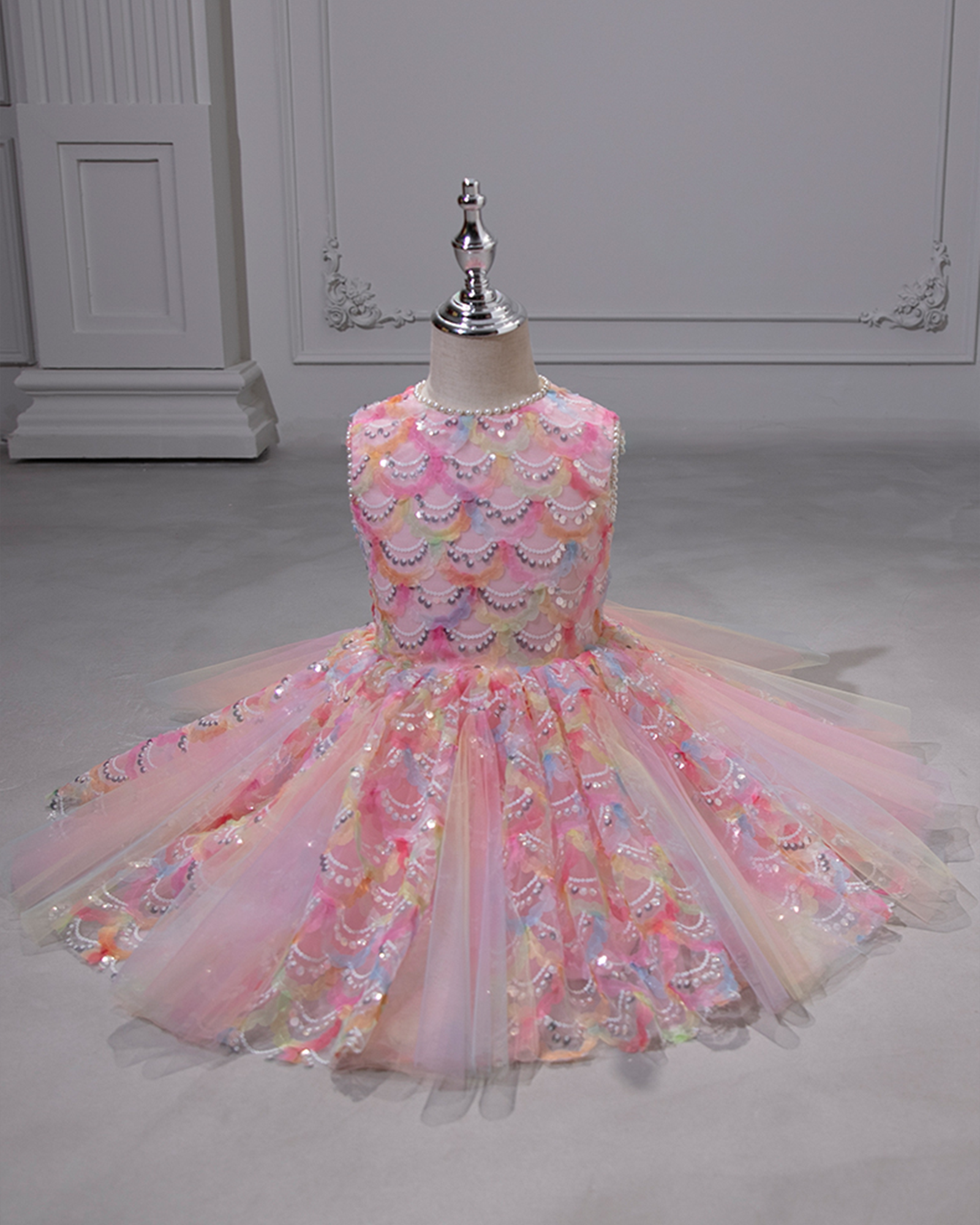 ✨Mermaid's Birthday Suit: Iridescent Scale Dress with Cascading Tulle👑
